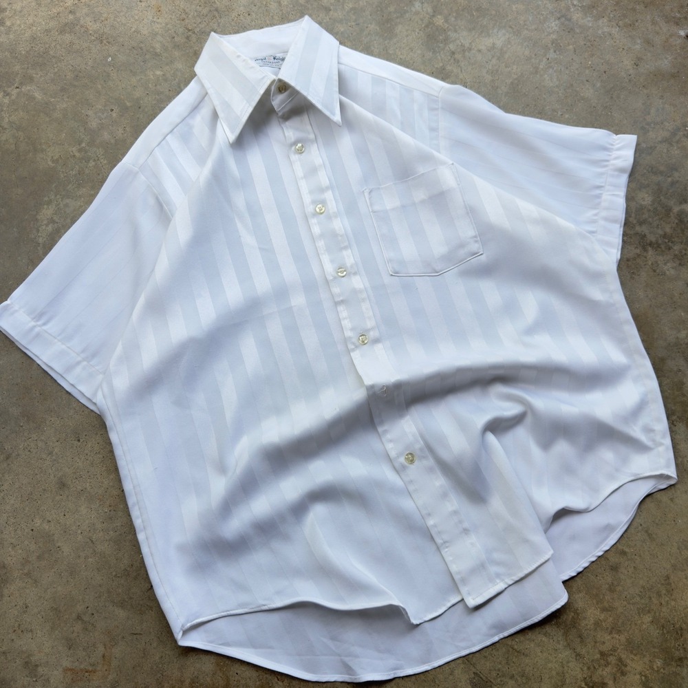 Vintage 90s Royal Knight Shirt Shadow Stripe Short Sleeve White SEO Large (f3)